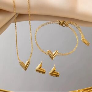Gold Jewelry Set - Necklace, Bracelet, and Earrings